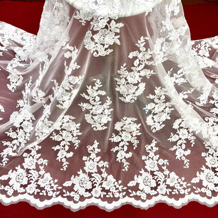 Corded Bridal Lace Fabric Embroidered on 100% Polyester Net Mesh | Lace USA - 97145W-2