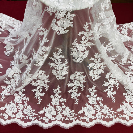 Corded Bridal Lace Fabric Embroidered on 100% Polyester Net Mesh | Lace USA - 97145W-3