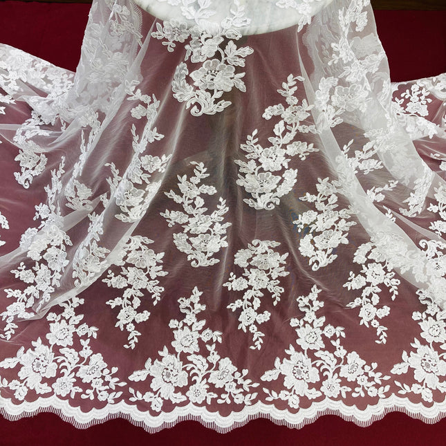 Corded Bridal Lace Fabric Embroidered on 100% Polyester Net Mesh | Lace USA - 97145W-3