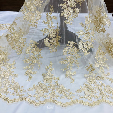 Corded Bridal Lace Fabric Embroidered on 100% Polyester Net Mesh | Lace USA - 97145W-1