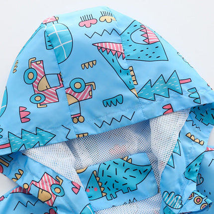 Baby Boy Cartoon Pattern Zipper Front Design Mesh Cloth Jacket Coat
