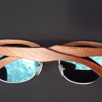 Brazilian Pear Wood Sunglasses, Ice Blue Polarized Lenses