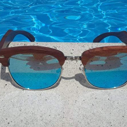 Brazilian Pear Wood Sunglasses, Ice Blue Polarized Lenses
