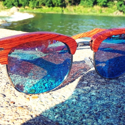 Brazilian Pear Wood Sunglasses, Ice Blue Polarized Lenses