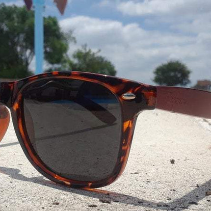 Red Bamboo Tortoise Framed Sunglasses With Wood Case, Artisan Engraved